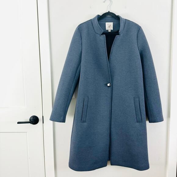 Roz & Ali long single button duster coat cardigan jacket woman’s blue gray large - Picture 1 of 10